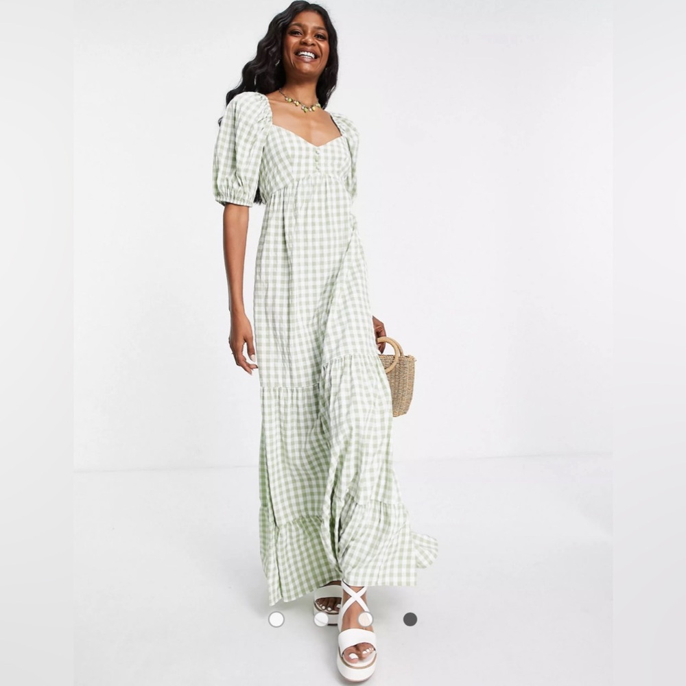 ASOS green buffalo plaid maxi dress